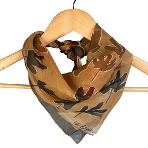 Vintage Vera Neumann Silk Scarf Brown Floral Print Square Bandana 22x22